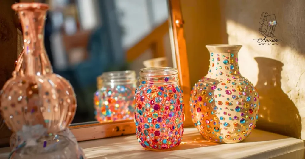 DIY acrylic gem decoration on jars and vases – easy acrylic gem crafts, handmade ideas, quick projects, and beginner-friendly tutorials.